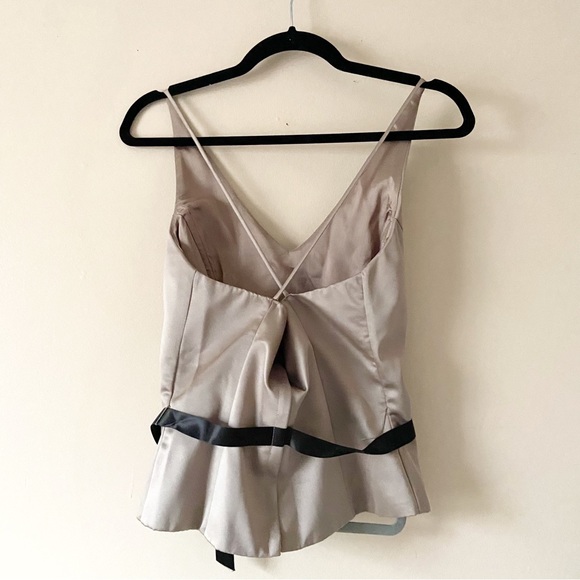 Xscape• sillky structured cross back top grey black waist tie - Picture 3 of 5